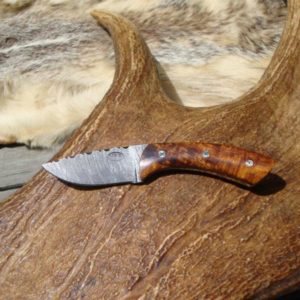 CUSTOM DAMASCUS IRON WOOD HANDLE SMALL HUNTER FILE WORKED