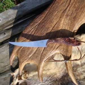 CUSTOM FILLET KNIFE WITH HONDURAN ROSEWOOD BURL HANDLES