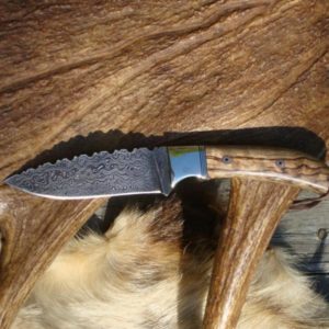 CUSTOM ZERBRA WOOD HANDLE DAMASCUS DROP POINT EXTENSIVE FILE WOR