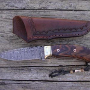 Cocobolo handle False grind spear point ladder pattern damascus blade