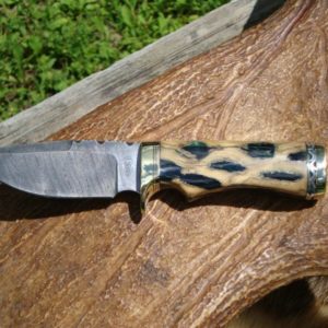 DAMASCUS BLADE CHOLLA CACTUS WITH EMERALD GREEN RESIN HANDLE  FILE WORKED HUNTER