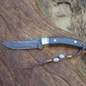 DAMASCUS BLADE GIRAFFE BONE HANDLE SMALL HUNTER FILE WORKED