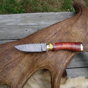 DAMASCUS BLADE WITH RARE FLAME BOXELDER AND COPAL AMBER HANDLE