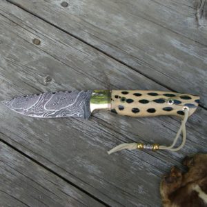 STABILIZED CACTUS WITH GREEN EMERALD RESIN INLAY DAMASCUS BLADE