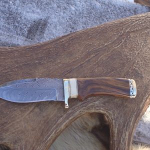 FEATHER DAMASCUS BLADE IRONWOOD WITH MAMMOTH IVORY HANDLE