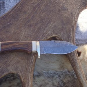 FEATHER DAMASCUS BLADE IRONWOOD WITH MAMMOTH IVORY HANDLE