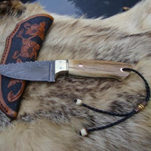 FEATHER DAMASCUS BLADE WITH MAMMOTH IVORY HANDLES FILE WORKED