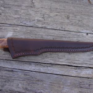 Coolibah burl and apple coral handle fillet knife with file work