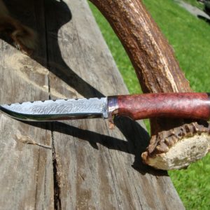 CARBON STEEL SCANDI GRIND COPPER FITTINGS WITH DYED FLAME MAPLE HANDLE FILE WORKED BLADE