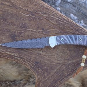 FOSSIL CORAL HANDLE LAVA TWIST PATTERN DAMASCUS BLADE WITH FILE WORK