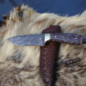 FOSSIL CORAL HANDLE DAMSCUS BLADE HUNTING KNIFE