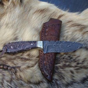 FOSSIL CORAL HANDLE DAMSCUS BLADE HUNTING KNIFE