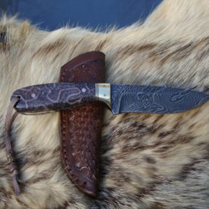 FOSSIL CORAL HANDLE DAMSCUS BLADE HUNTING KNIFE