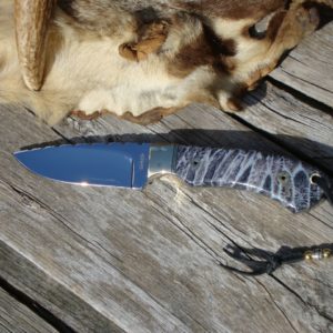 FOSSIL CORAL HANDLE S30V STEEL BLADE DROP POINT HUNTER WITH FILE WORK