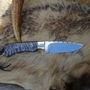 FOSSIL CORAL HANDLE S30V STEEL BLADE DROP POINT HUNTER WITH FILE WORK