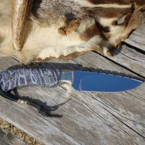 FOSSIL CORAL HANDLE S30V STEEL BLADE DROP POINT HUNTER WITH FILE WORK