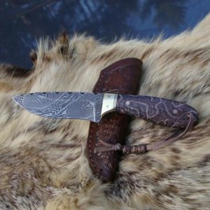 FOSSIL CORAL HANDLE DAMSCUS BLADE HUNTING KNIFE