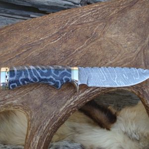 FOSSIL CORAL HANDLE TIGER STRIPE DAMASCUS BLADE DROP POINT HUNTER WITH FILE WORK