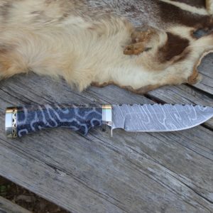 FOSSIL CORAL HANDLE TIGER STRIPE DAMASCUS BLADE DROP POINT HUNTER WITH FILE WORK