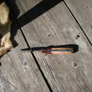 AMBOYNA BURL WOOD HANDLE WITH GIRAFFE BONE TOOL STEEL BLADE BIRD TROUT KNIFE FILE WORKED