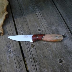 AMBOYNA BURL WOOD HANDLE WITH GIRAFFE BONE TOOL STEEL BLADE BIRD TROUT KNIFE FILE WORKED