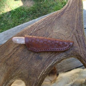 AMBOYNA BURL WOOD HANDLE WITH GIRAFFE BONE TOOL STEEL BLADE BIRD TROUT KNIFE FILE WORKED