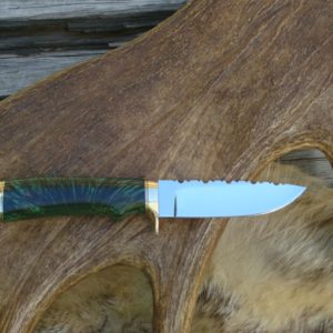 CUSTOM 52100 STEEL DROP POINT BLADE, STAR PATTERN MASUR BIRCH HANDLE FILE WORKED BLADE