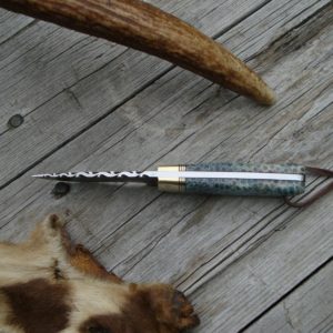 CUSTOM GREEN FOSSIL CORAL DAMASCUS BLADE SMALL HUNTER