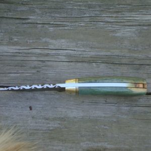 GIRAFFE BONE HANDLE, TWIST PATTERN FILE WORKED BLADE MINI HUNTER