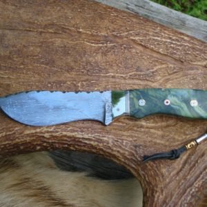 BOOMERANG DAMASCUS GREEN MAPLE BURL HANDLE FAT BELLY HUNTER FILE WORKED