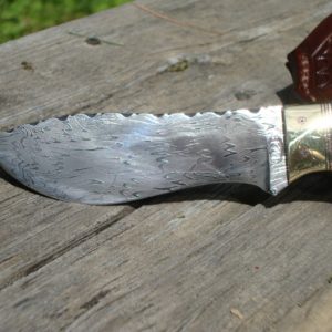 BOOMERANG DAMASCUS GREEN MAPLE BURL HANDLE FAT BELLY HUNTER FILE WORKED