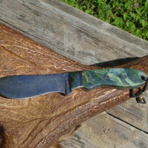 BOOMERANG DAMASCUS GREEN MAPLE BURL HANDLE FAT BELLY HUNTER FILE WORKED