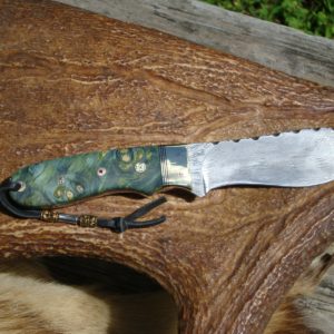 BOOMERANG DAMASCUS GREEN MAPLE BURL HANDLE FAT BELLY HUNTER FILE WORKED