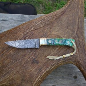 GREEN MAMMOTH TOOTH FIRE STORM DAMASCUS BLADE KNIFE