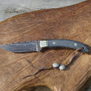 DAMASCUS BLADE GIRAFFE BONE HANDLE SMALL HUNTER FILE WORKED