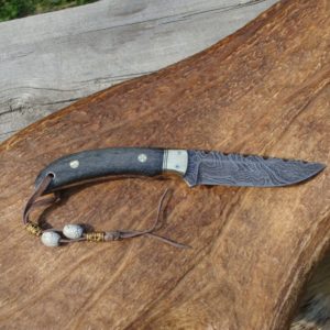 DAMASCUS BLADE GIRAFFE BONE HANDLE SMALL HUNTER FILE WORKED