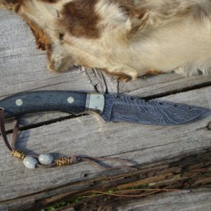 DAMASCUS BLADE GIRAFFE BONE HANDLE SMALL HUNTER FILE WORKED