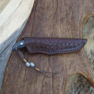 DAMASCUS BLADE GIRAFFE BONE HANDLE SMALL HUNTER FILE WORKED