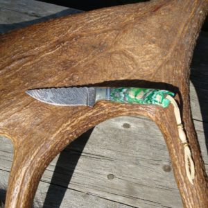 GREEN MAMMOTH TOOTH FIRE STORM DAMASCUS BLADE KNIFE