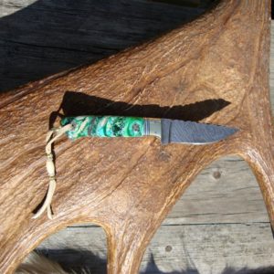 GREEN MAMMOTH TOOTH FIRE STORM DAMASCUS BLADE KNIFE