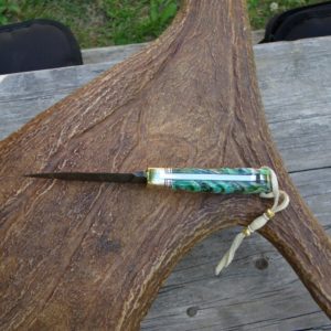 GREEN MAMMOTH TOOTH FIRE STORM DAMASCUS BLADE KNIFE