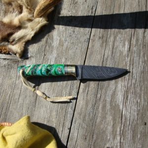 GREEN MAMMOTH TOOTH FIRE STORM DAMASCUS BLADE KNIFE