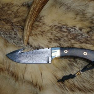 GUT HOOK X PATTERN DAMASCUS BLADE DOUBLE DYED MAPLE BURL FILE WORKED
