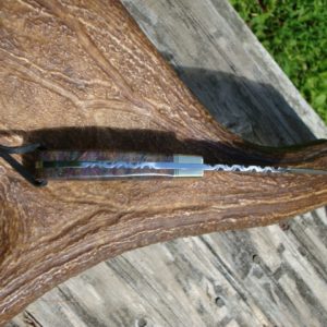 GUT HOOK X PATTERN DAMASCUS BLADE DOUBLE DYED MAPLE BURL FILE WORKED