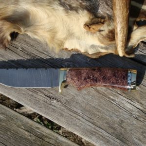 GIRAFFE BONE MARROW WITH RED RUBY RESIN HANDLE TIGHT TWIST DAMASCUS BLADE LARGE HUNTER FILE WORKED