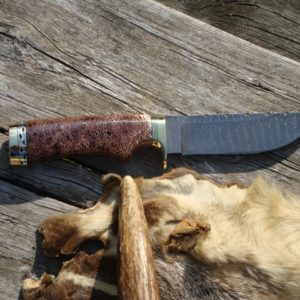 GIRAFFE BONE MARROW WITH RED RUBY RESIN HANDLE TIGHT TWIST DAMASCUS BLADE LARGE HUNTER FILE WORKED