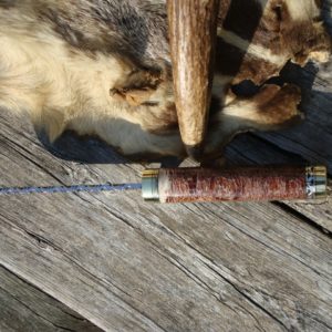 GIRAFFE BONE MARROW WITH RED RUBY RESIN HANDLE TIGHT TWIST DAMASCUS BLADE LARGE HUNTER FILE WORKED