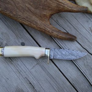 HIPPO IVORY HANDLE DAMASCUS BLADE HUNTER FILE WORKED