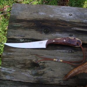 CUSTOM FILLET KNIFE WITH HONDURAN ROSEWOOD BURL HANDLES