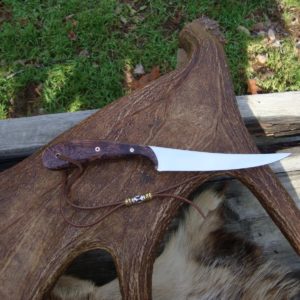 CUSTOM FILLET KNIFE WITH HONDURAN ROSEWOOD BURL HANDLES